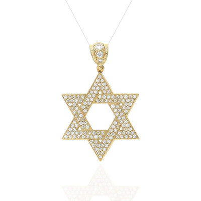 14K Yellow Gold 3.5CT CZ Star Of David Pendant 2"