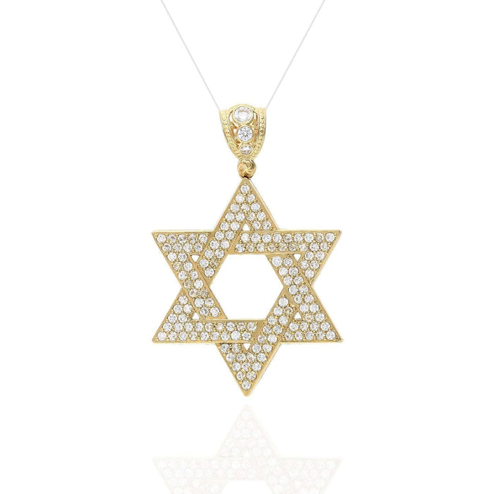 14K Yellow Gold 3.5CT CZ Star Of David Pendant 2"