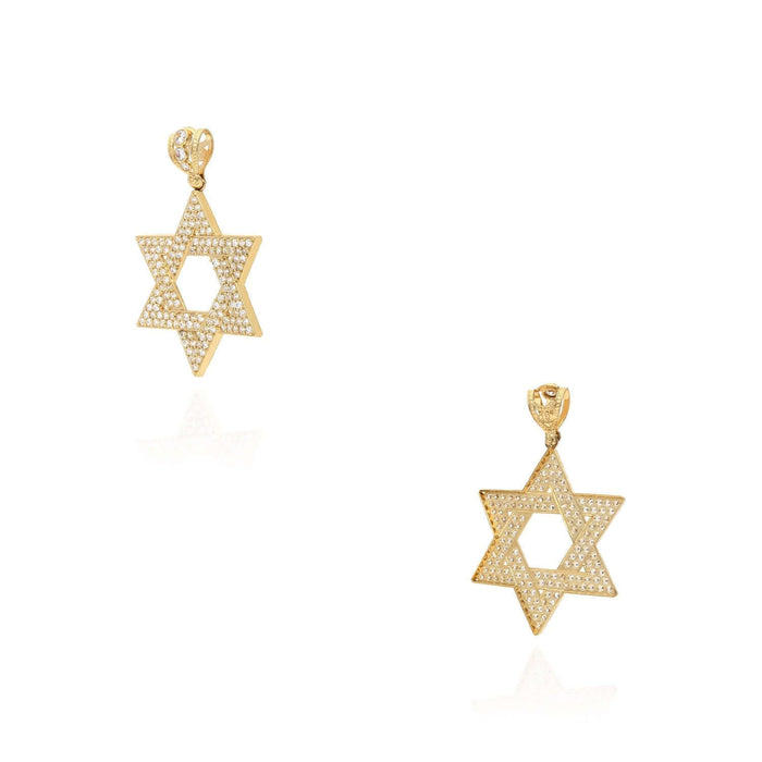 14K Yellow Gold 3.5CT CZ Star Of David Pendant 2"