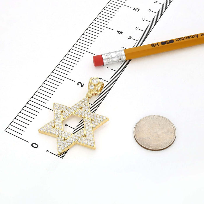 14K Yellow Gold 3.5CT CZ Star Of David Pendant 2"