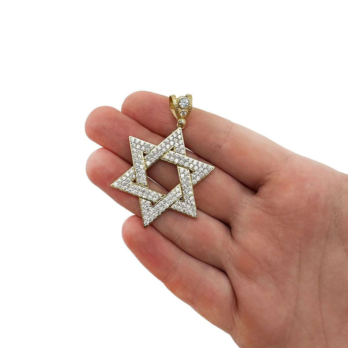 14K Yellow Gold 3.5CT CZ Star Of David Pendant 2"
