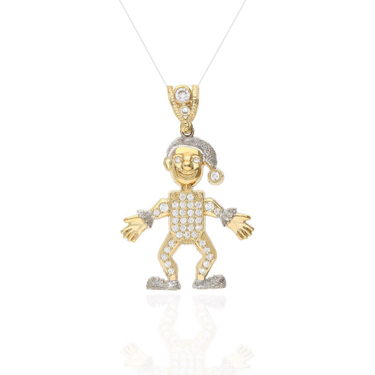 14K Yellow Gold 1.35Ct CZ Clown Joker Jester Charm Pendant