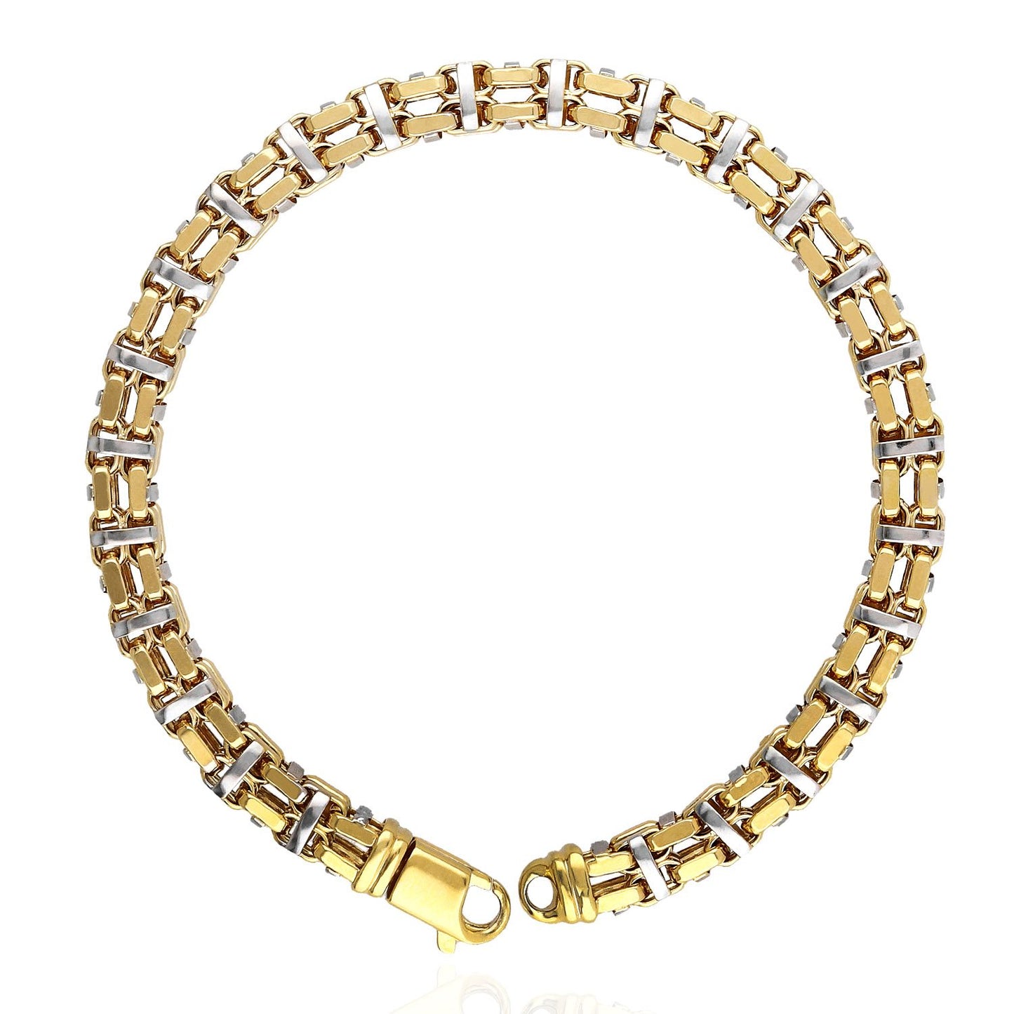 10K Gold Yellow White 6mm Square Bicycle  Bracelet 8.5"