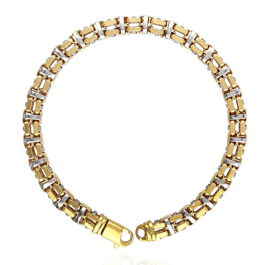 10K Gold Yellow White 6mm Square Bicycle  Bracelet 8.5"