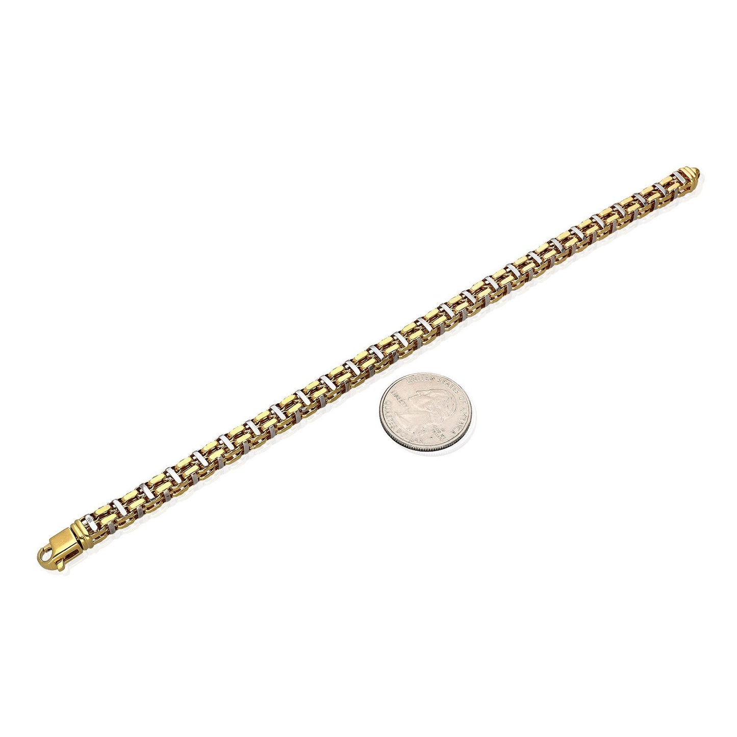 10K Gold Yellow White 6mm Square Bicycle  Bracelet 8.5"
