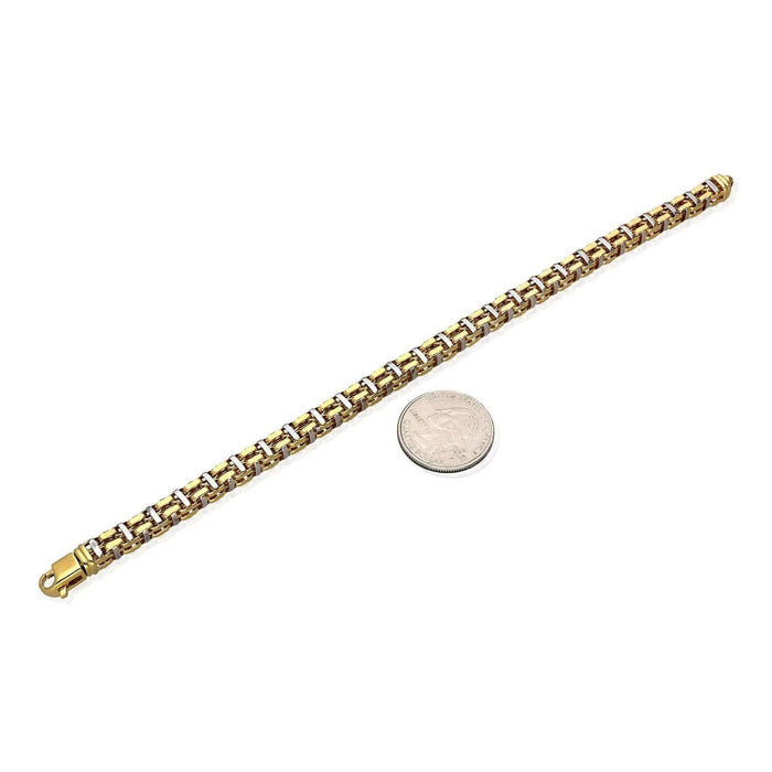 10K Yellow White Gold 6mm Square Bicycle Bracelet (Hollow) 8.5"