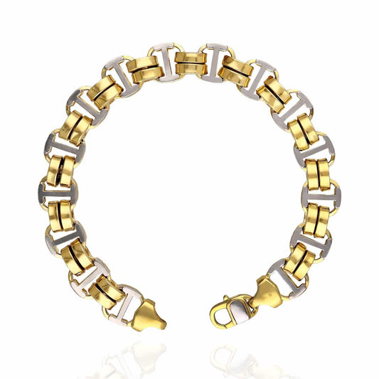 10K Gold Yellow White 11mm Bicycle Men's Bracelet 8.5"