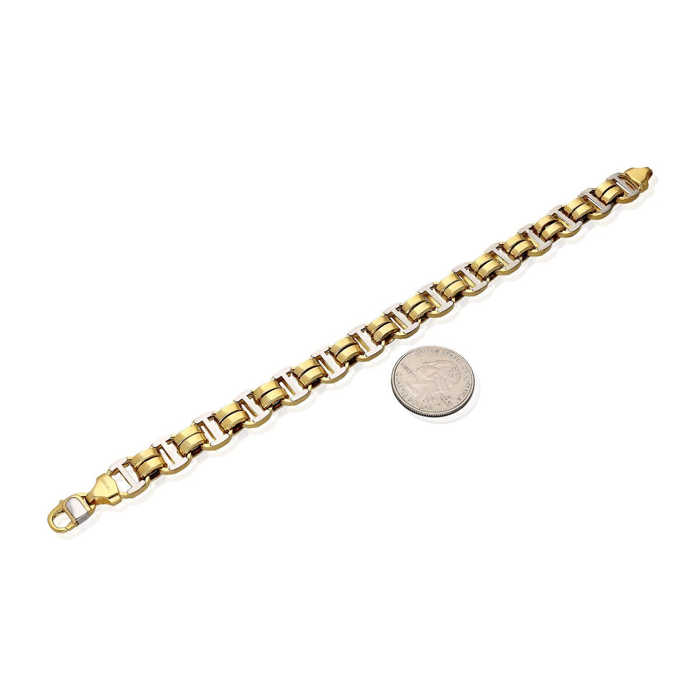 10K Gold Yellow White 11mm Bicycle Men's Bracelet 8.5"