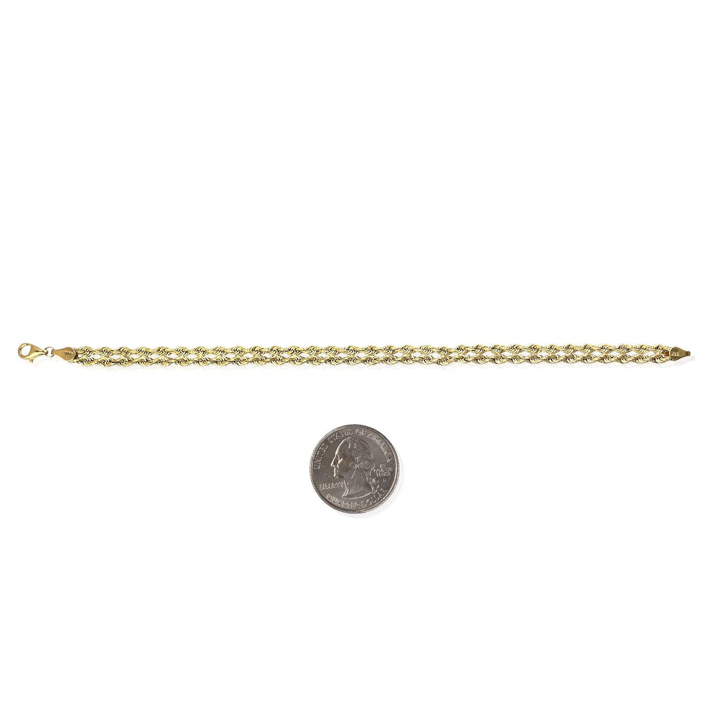 10K Gold Yellow Hollow Double Rope  Bracelet 7.25"
