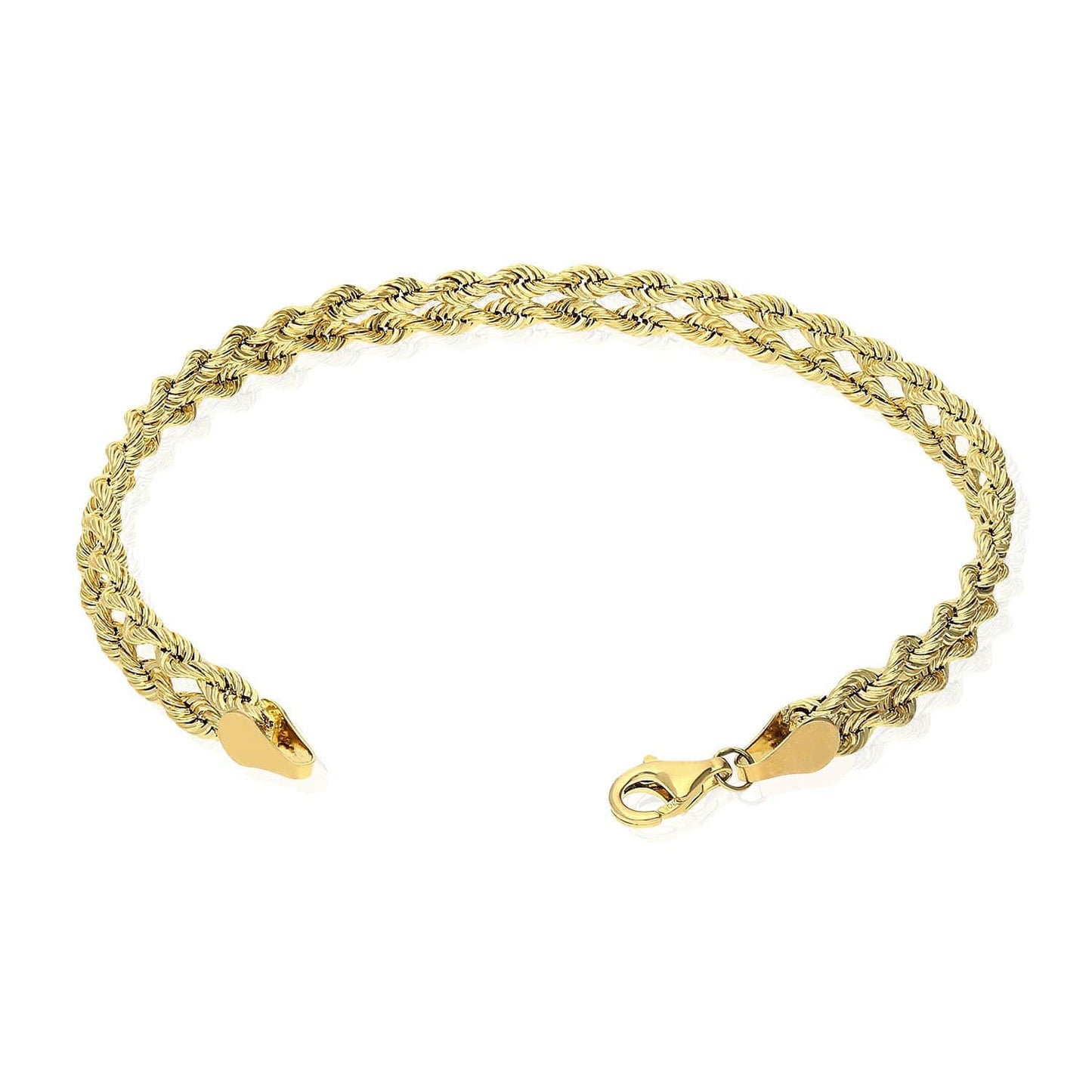 10K Gold Yellow Hollow Double Rope  Bracelet 7.25"