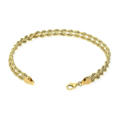 10K Gold Yellow Hollow Double Rope  Bracelet 7.25"