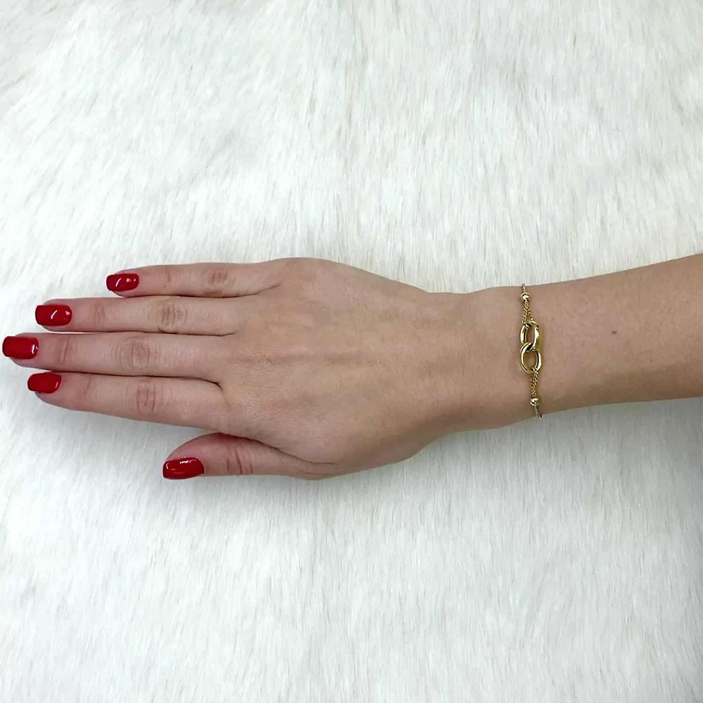 10K Gold Yellow Spiga Wheat  Adjustable Double Interlocking Bracelet