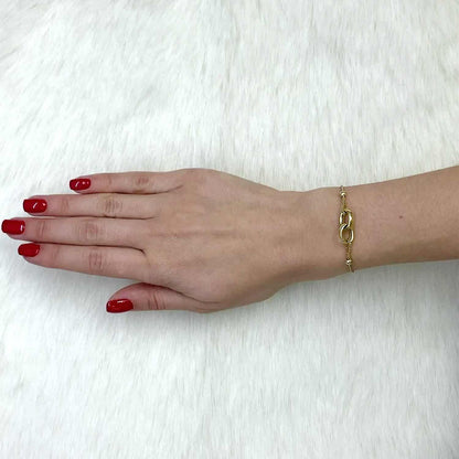 10K Gold Yellow Spiga Wheat  Adjustable Double Interlocking Bracelet
