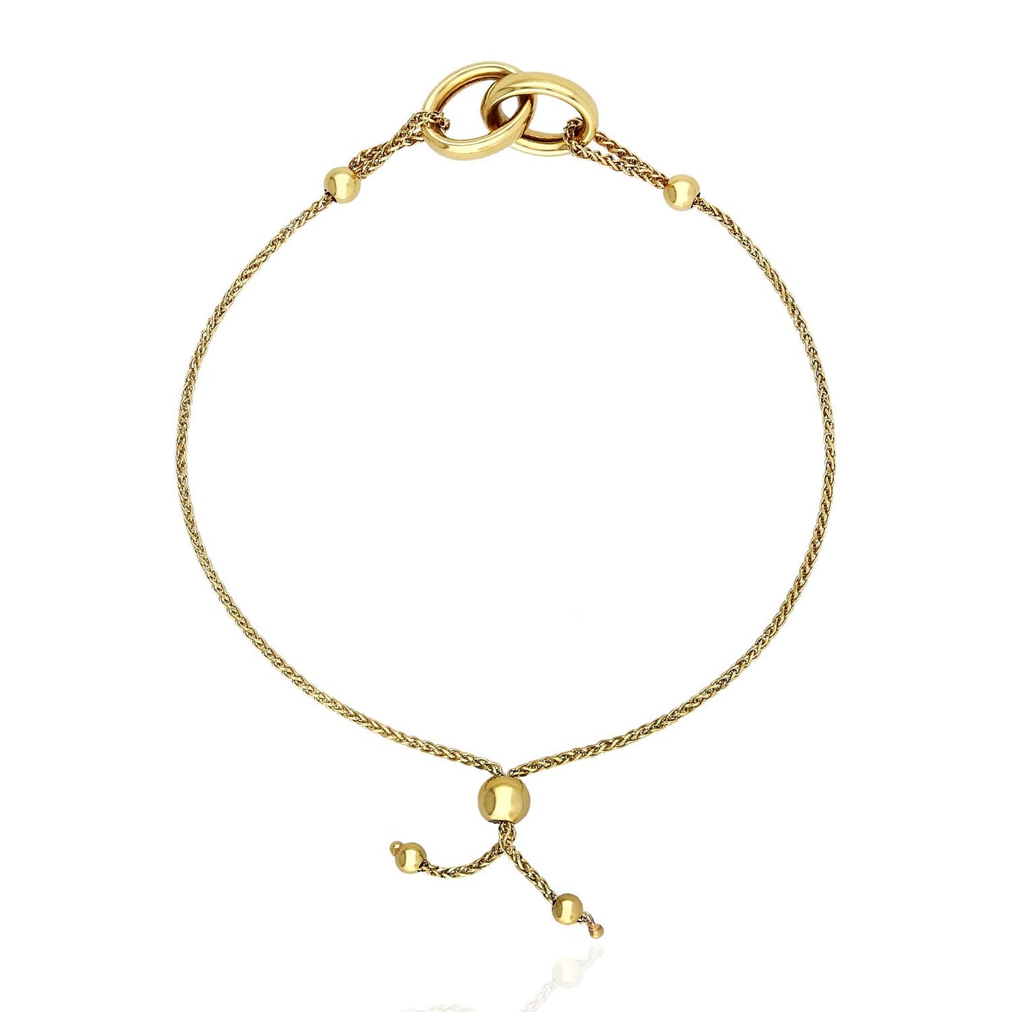 10K Gold Yellow Spiga Wheat  Adjustable Double Interlocking Bracelet