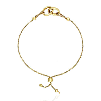 10K Gold Yellow Spiga Wheat  Adjustable Double Interlocking Bracelet