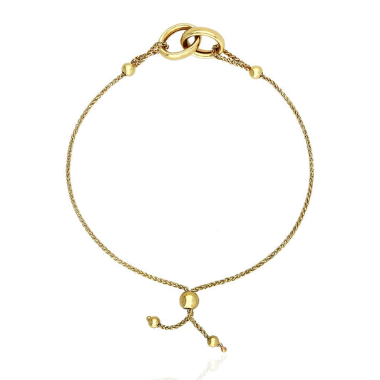 10K Gold Yellow Spiga Wheat  Adjustable Double Interlocking Bracelet
