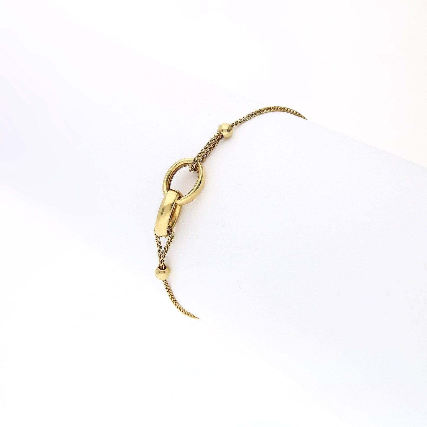 10K Gold Yellow Spiga Wheat  Adjustable Double Interlocking Bracelet