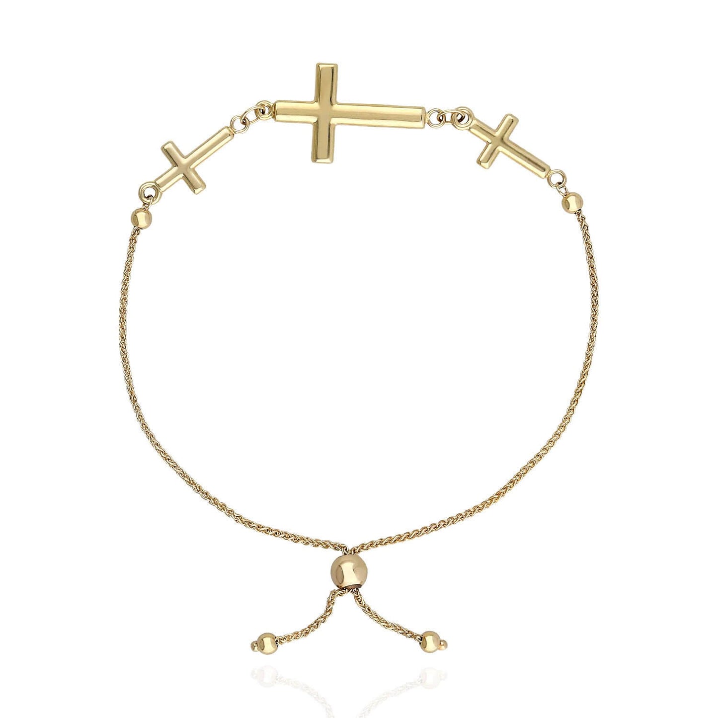 10K Yellow Gold 3 Sideways Cross Center Adjustable Bracelet