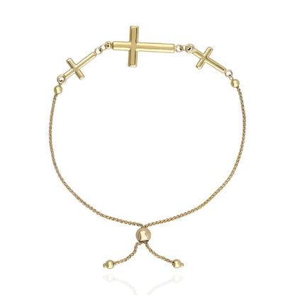 10K Yellow Gold 3 Sideways Cross Center Adjustable Bracelet