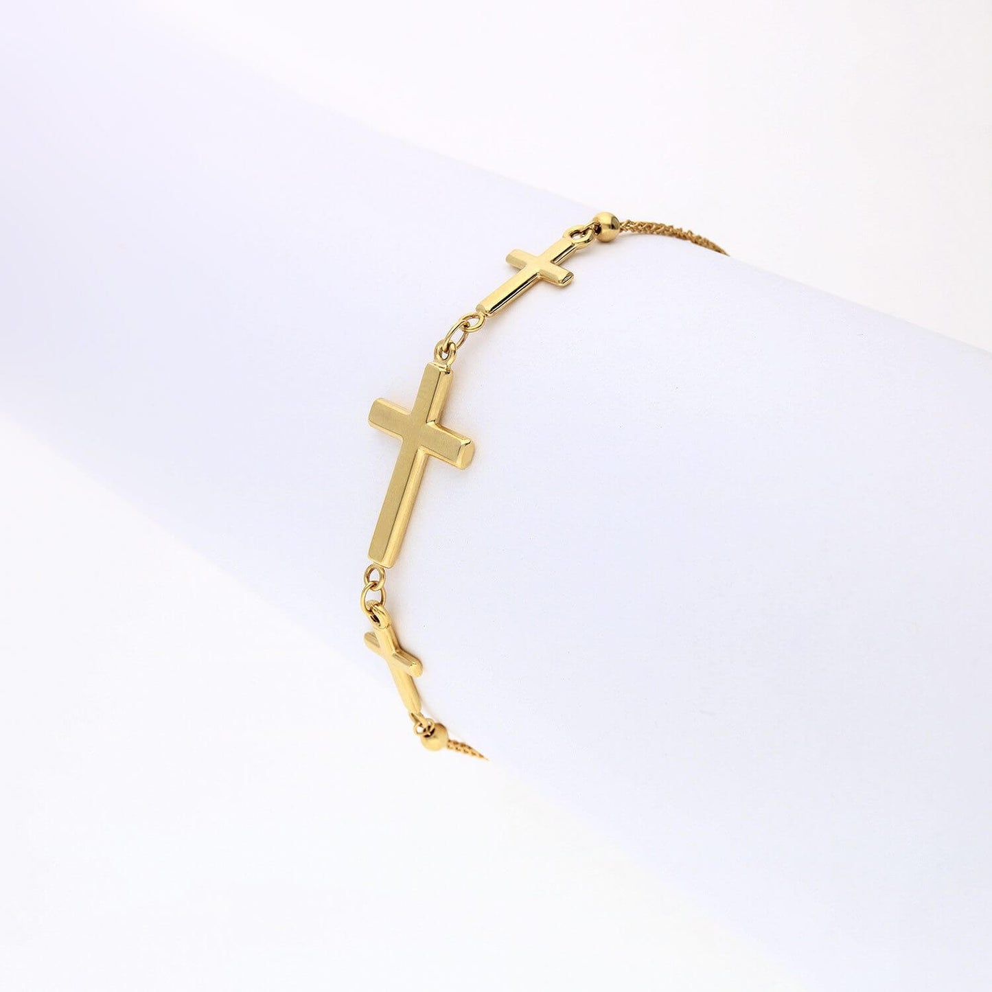 10K Yellow Gold 3 Sideways Cross Center Adjustable Bracelet