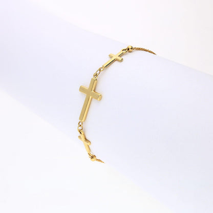 10K Yellow Gold 3 Sideways Cross Center Adjustable Bracelet