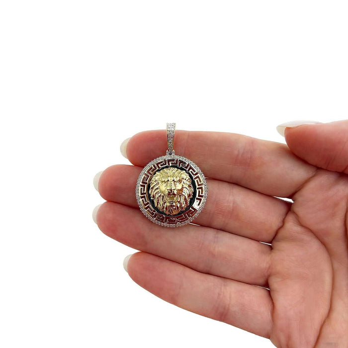 0.62CTW Natural Diamonds 10K Gold Lion Head Medallion Pendant 1.6" - WJD Exclusives