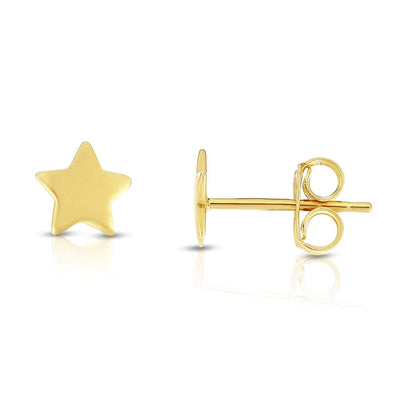 14K Yellow Gold 7mm Shiny Fancy Star Push Back Stud Earrings