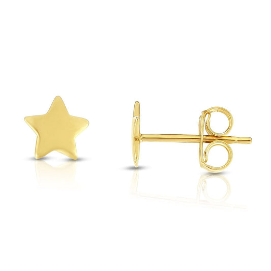 14K Yellow Gold 7mm Shiny Fancy Star Push Back Stud Earrings