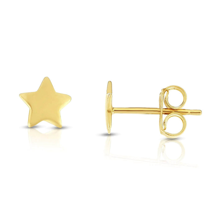 14K Yellow Gold 7mm Shiny Fancy Star Push Back Stud Earrings