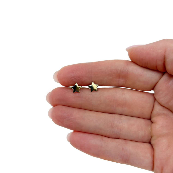 14K Yellow Gold 7mm Shiny Fancy Star Push Back Stud Earrings