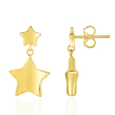 14K Yellow Gold 18mm Fancy Shiny Star Drop Push Back Earrings