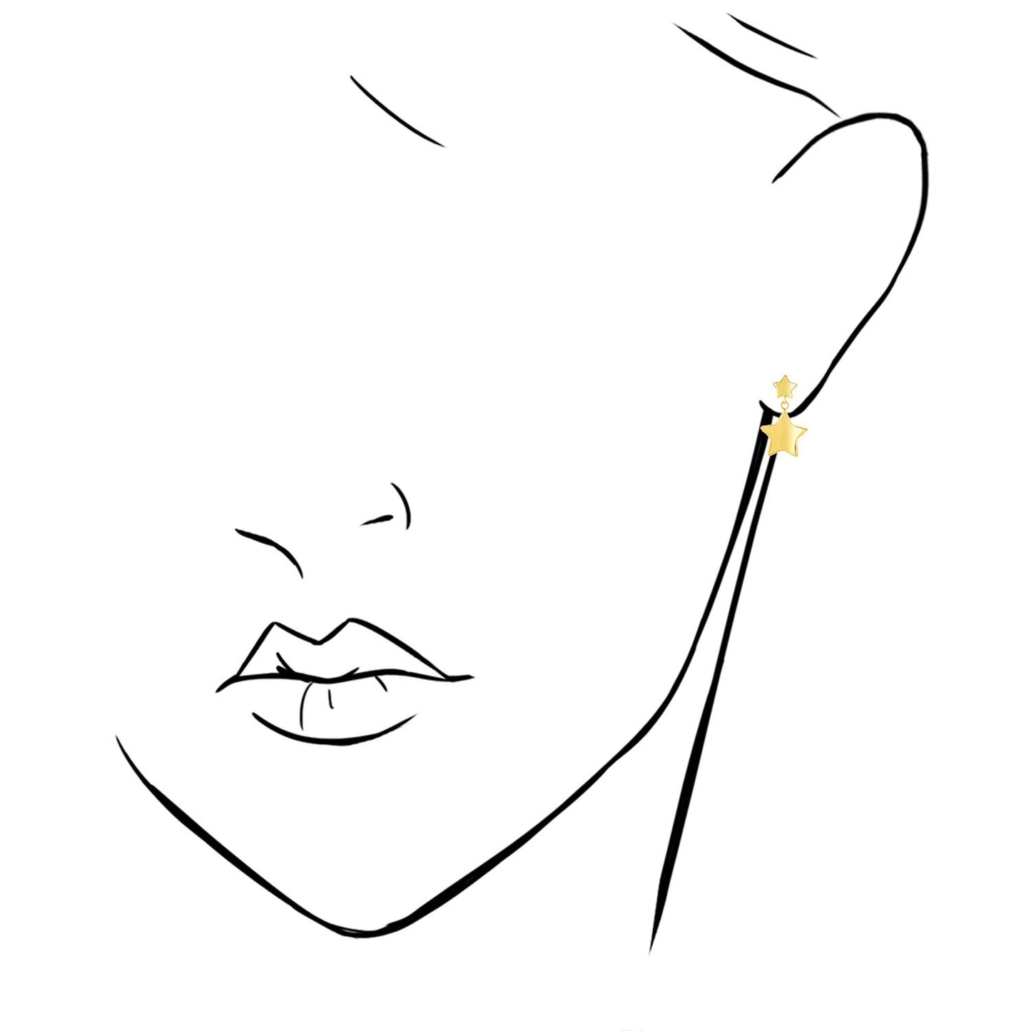 14K Yellow Gold 18mm Fancy Shiny Star Drop Push Back  Earrings