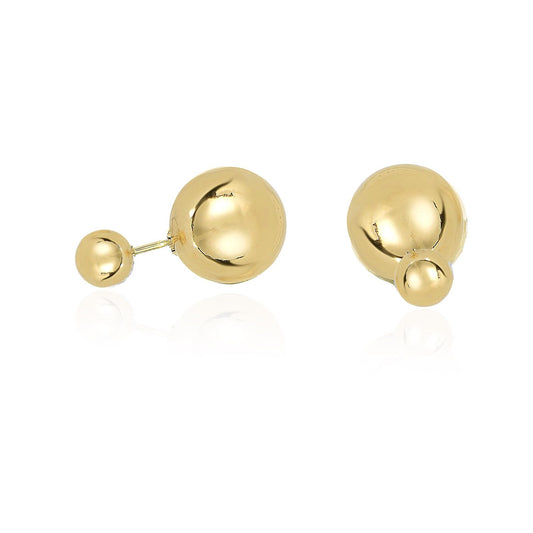 14K Yellow Gold 8mm Shiny Front Ball With 12mm Back Ball Screw Stud Earrings