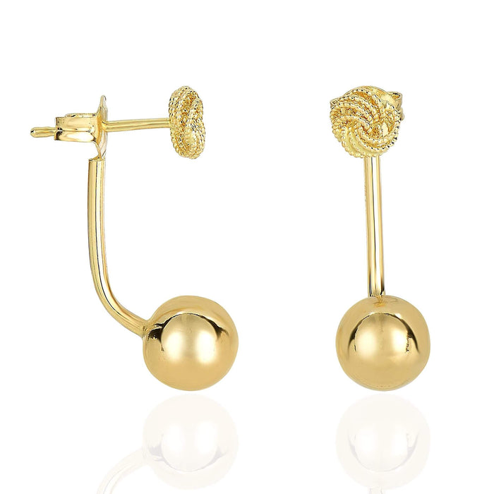 14K Yellow Gold 8mm Diamond-Cut Loveknot And Shiny Telephone Style Earrings