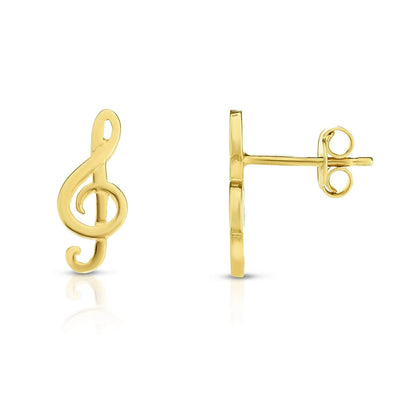 14K Yellow Gold 6mm x 14mm Shiny Treble Clef Push Back Stud Earrings