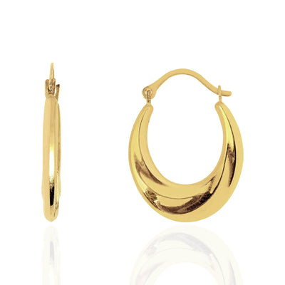 14K Gold Shiny Graduated Oval Hoop Earrings 20mm