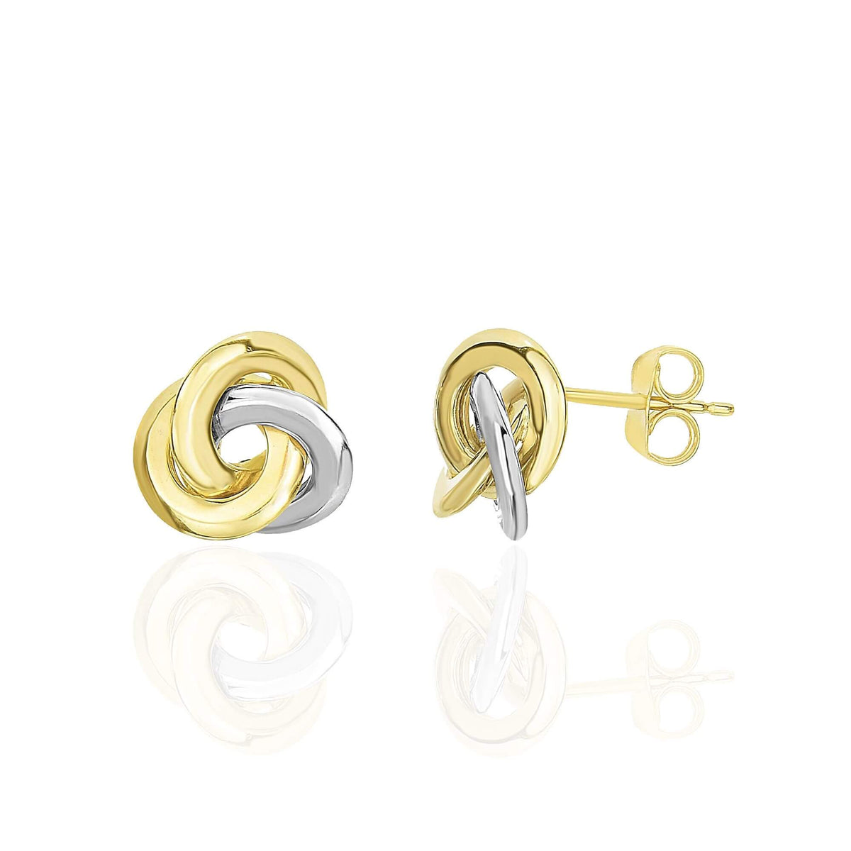 14K Yellow White Gold Shiny 11mm 3 Row Love Knot Push Back Stud Earrings