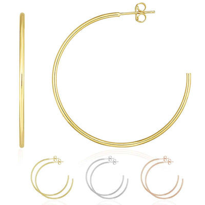 14K Yellow White Rose Gold 1.5mm x 40mm Push Back Half Hoop Earrings