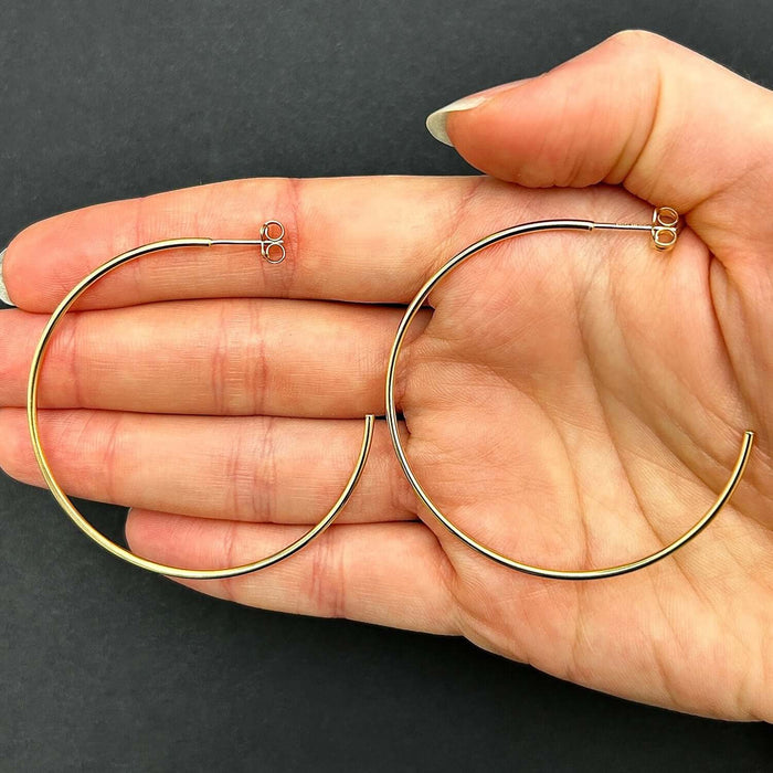 14K Yellow White Rose Gold 1.5mm x 50mm Push Back Half Hoop Earrings