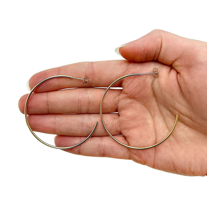 14K Yellow White Rose Gold 1.5mm x 50mm Push Back Half Hoop Earrings