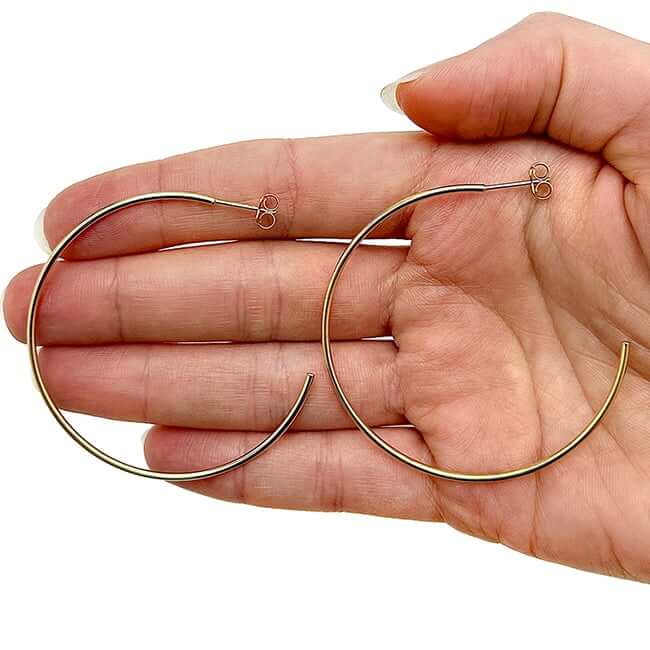 14K Yellow White Rose Gold 1.5mm x 50mm Push Back Half Hoop Earrings