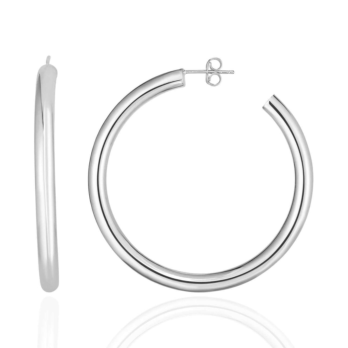 14K Yellow White Rose Gold 4mm x 40mm Push Back Half Hoop Earrings