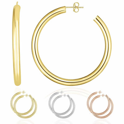 14K Yellow White Rose Gold 4mm x 40mm Push Back Half Hoop Earrings