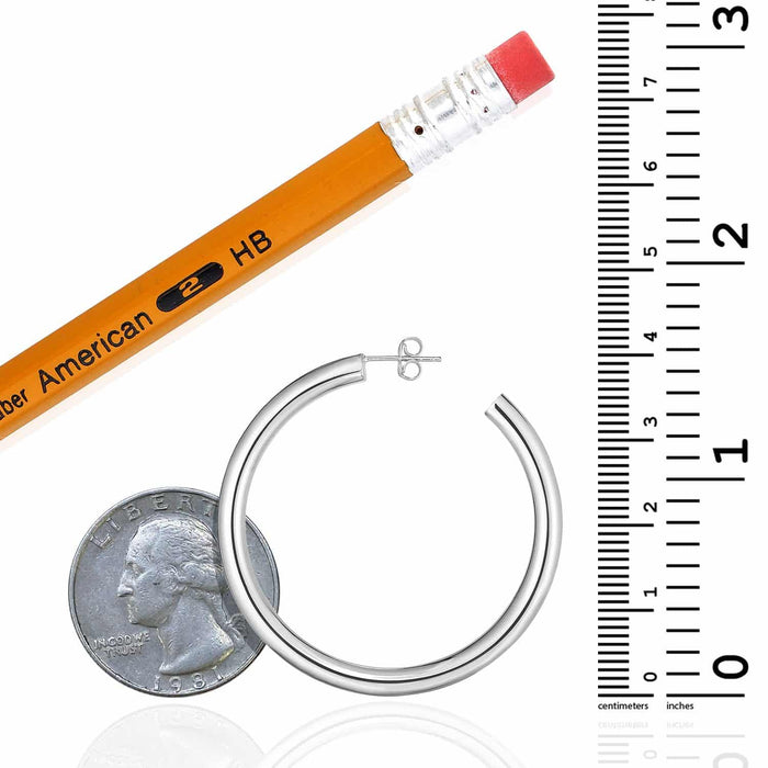 14K Yellow White Rose Gold 4mm x 40mm Push Back Half Hoop Earrings