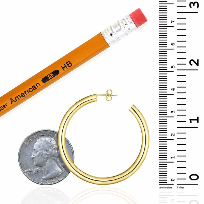 14K Yellow White Rose Gold 4mm x 40mm Push Back Half Hoop Earrings