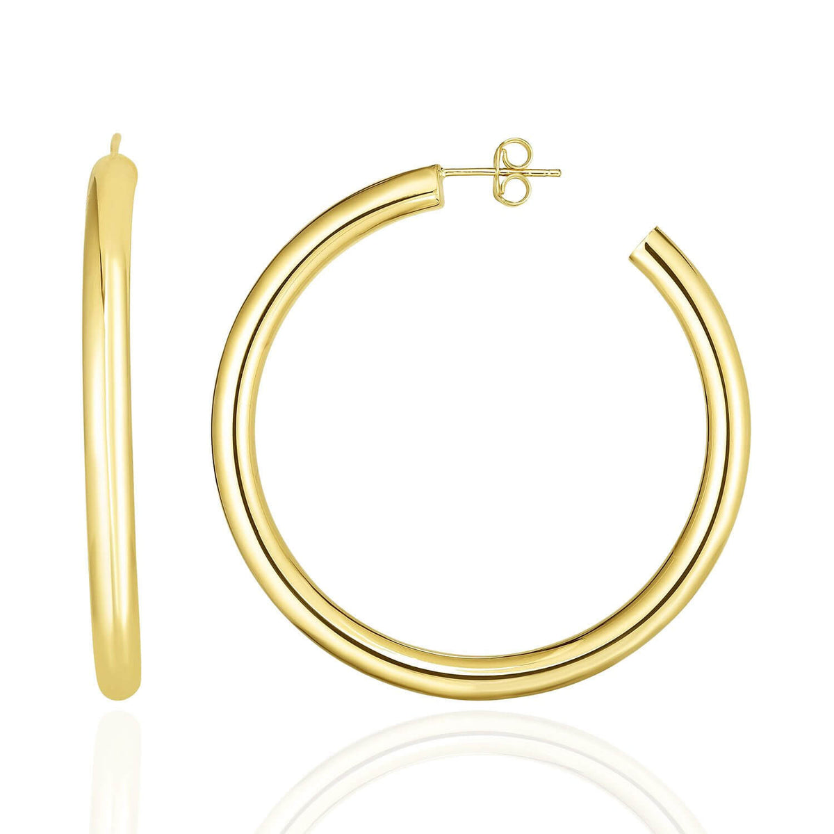 14K Yellow White Rose Gold 4mm x 40mm Push Back Half Hoop Earrings