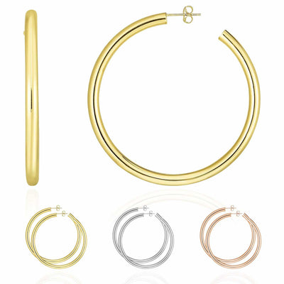 14K Yellow White Rose Gold 4mm x 60mm Push Back Half Hoop Stud Earrings