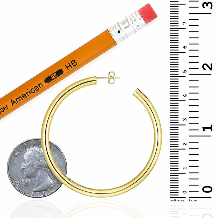 14K Yellow White Rose Gold 4mm x 60mm Push Back Half Hoop Stud Earrings