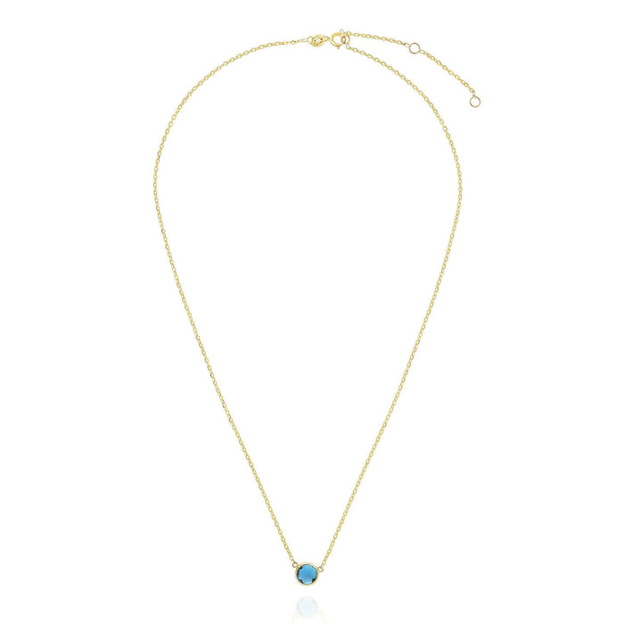 14K Yellow Gold 1CT Bezel-Set Colored Gem Birthstone Necklace (Solid Links) 15"-17" Adjustable