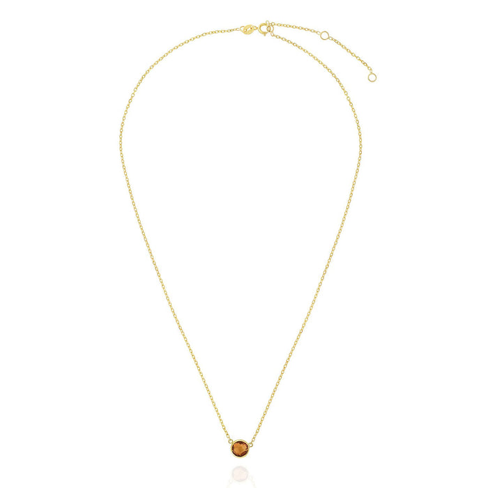 14K Yellow Gold 1CT Bezel-Set Colored Gem Birthstone Necklace (Solid Links) 15"-17" Adjustable